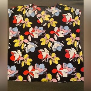 Halogen (Nordstrom) Lightweight Black V Neck Top with Bright Flowers (L)